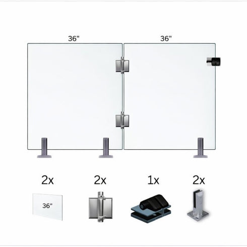Tempered Glass Fence Gate Kit - 12mm Clear — Two-Panel Gate Kit (Three Sizes)