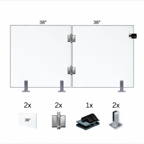 Tempered Glass Fence Gate Kit - 12mm Clear — Two-Panel Gate Kit (Three Sizes)