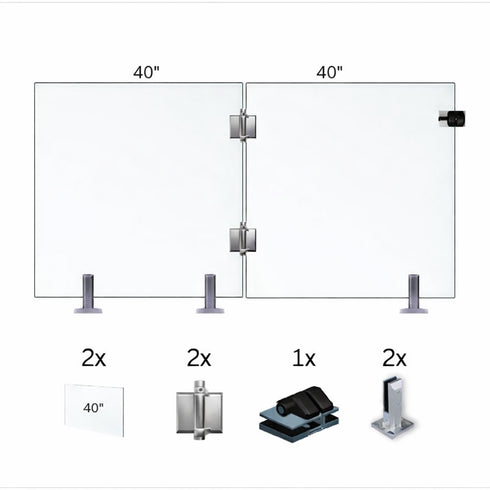 Tempered Glass Fence Gate Kit - 12mm Clear — Two-Panel Gate Kit (Three Sizes)
