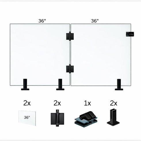Tempered Glass Fence Gate Kit - 12mm Clear — Two-Panel Gate Kit (Three Sizes)