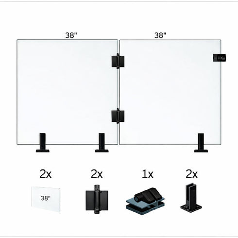 Tempered Glass Fence Gate Kit - 12mm Clear — Two-Panel Gate Kit (Three Sizes)