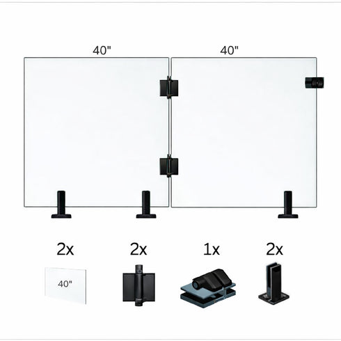 Tempered Glass Fence Gate Kit - 12mm Clear — Two-Panel Gate Kit (Three Sizes)